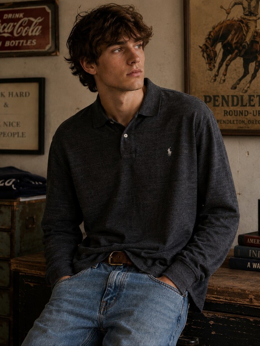 Polo Ralph Lauren Gray Polo Shirt Marled Preppy Heritage Long Sleeve Size 4XB